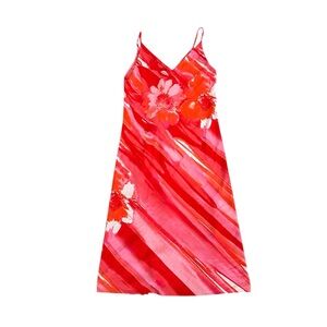Natori Vibrant Floral Silky Slip Dress in Red & Pink